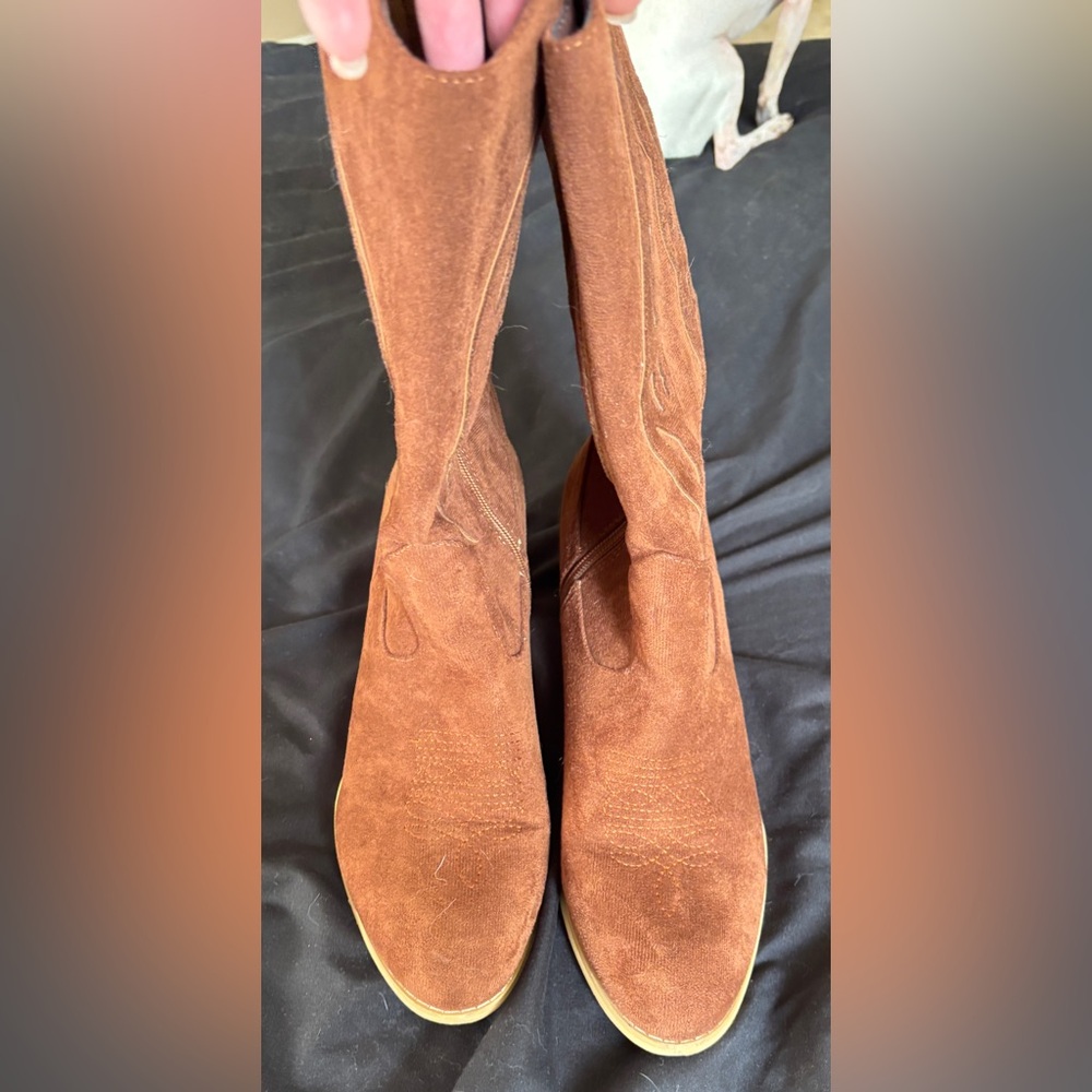 Suede Western Block Heel Boots - Brown Women’s Size 11 Cowgirl Western - Picture 7 of 12